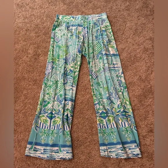 EUC Lilly Pulitzer Bal-Harbour Whisper Blue Mid-Rise Wide Leg Palazzo Pants - Picture 6 of 15